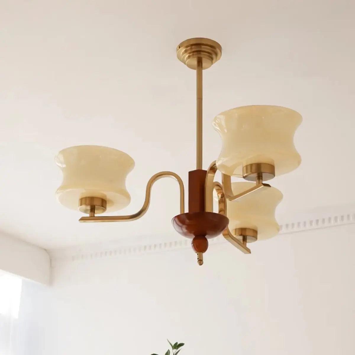 Vintage Arm Cylinder Living Room Gold 5-Light Chandelier Image - 2