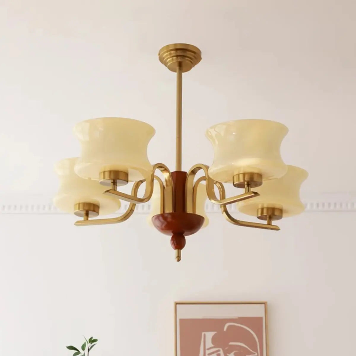 Vintage Arm Cylinder Living Room Gold 5-Light Chandelier Image - 3