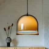 Retro Brown Glass Dome Pendant Light Arch Frame Image - 3