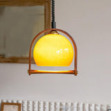 Retro Brown Glass Dome Pendant Light Arch Frame Image - 5