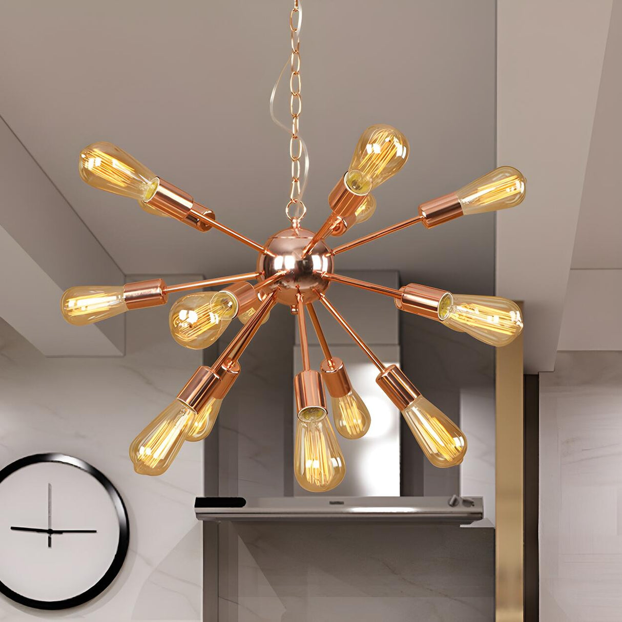 Retro Copper Sputnik Exposed Bulbs Pendant Chandelier Image - 1