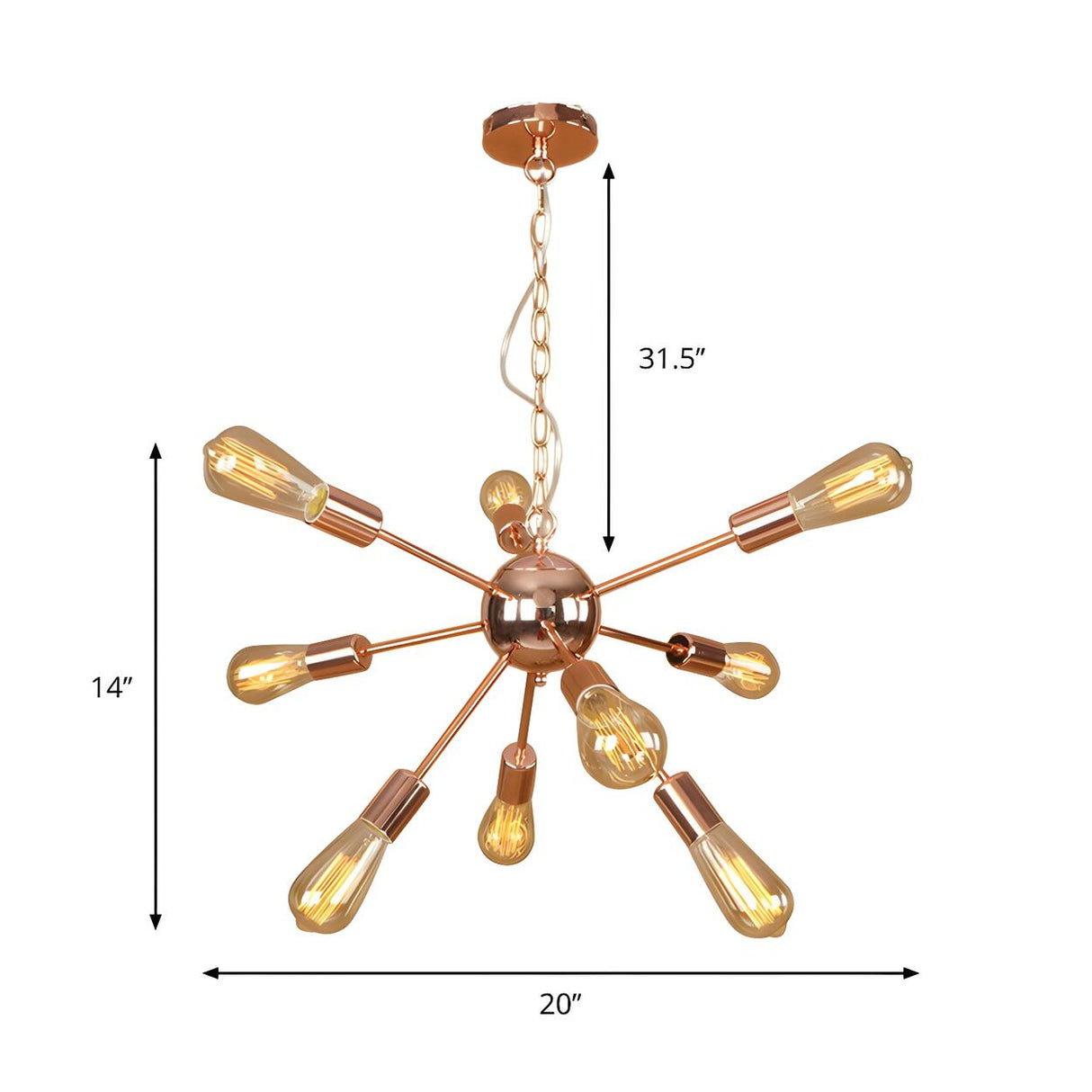 Retro Copper Sputnik Exposed Bulbs Pendant Chandelier Image - 15