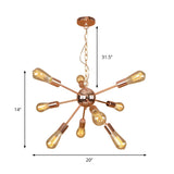 Retro Copper Sputnik Exposed Bulbs Pendant Chandelier Image - 15