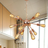 Retro Copper Sputnik Exposed Bulbs Pendant Chandelier Image - 6