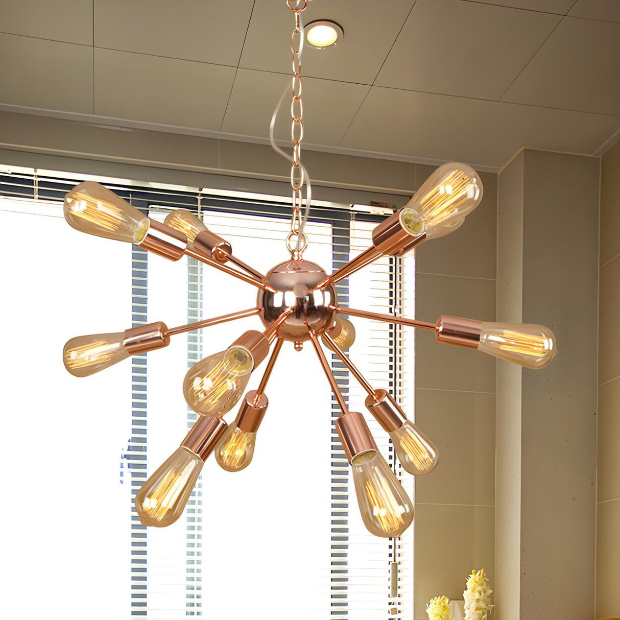 Retro Copper Sputnik Exposed Bulbs Pendant Chandelier Image - 7