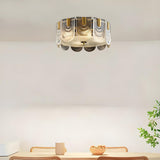 Retro Dining Room Gold Cylinder Glass Flush Mount Light Image - 1