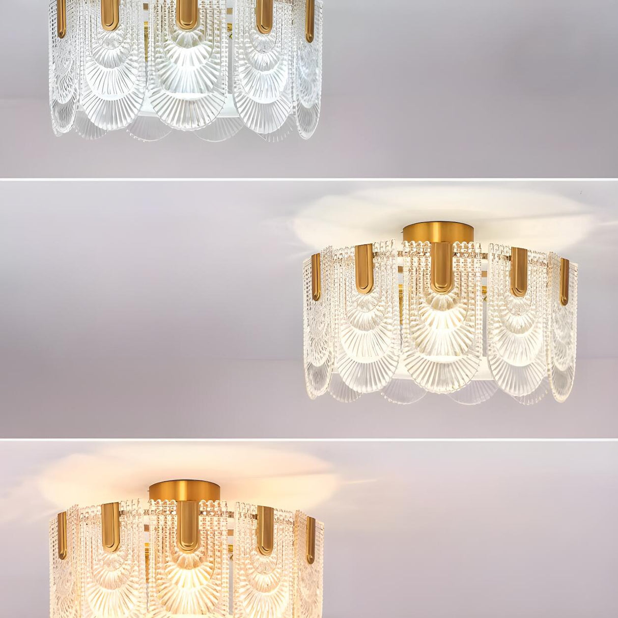 Retro Dining Room Gold Cylinder Glass Flush Mount Light Image - 10