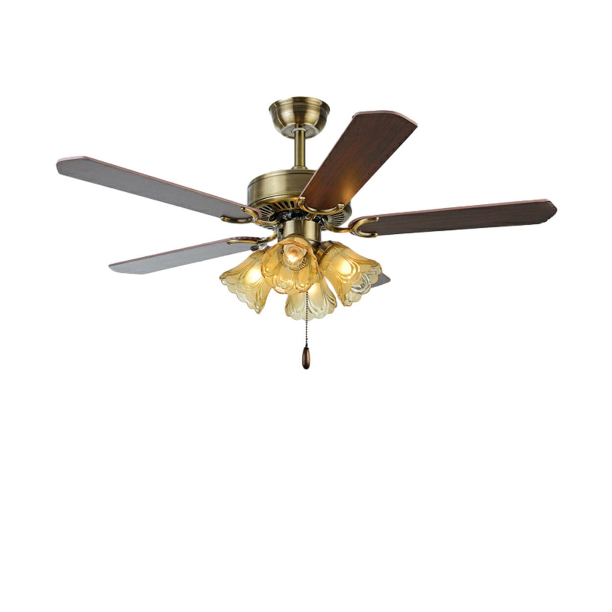 Retro Down Rod Glass Floral 5 Blade Ceiling Fan Light Image - 10