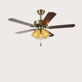 Retro Down Rod Glass Floral 5 Blade Ceiling Fan Light Image - 11