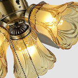 Retro Down Rod Glass Floral 5 Blade Ceiling Fan Light Image - 13