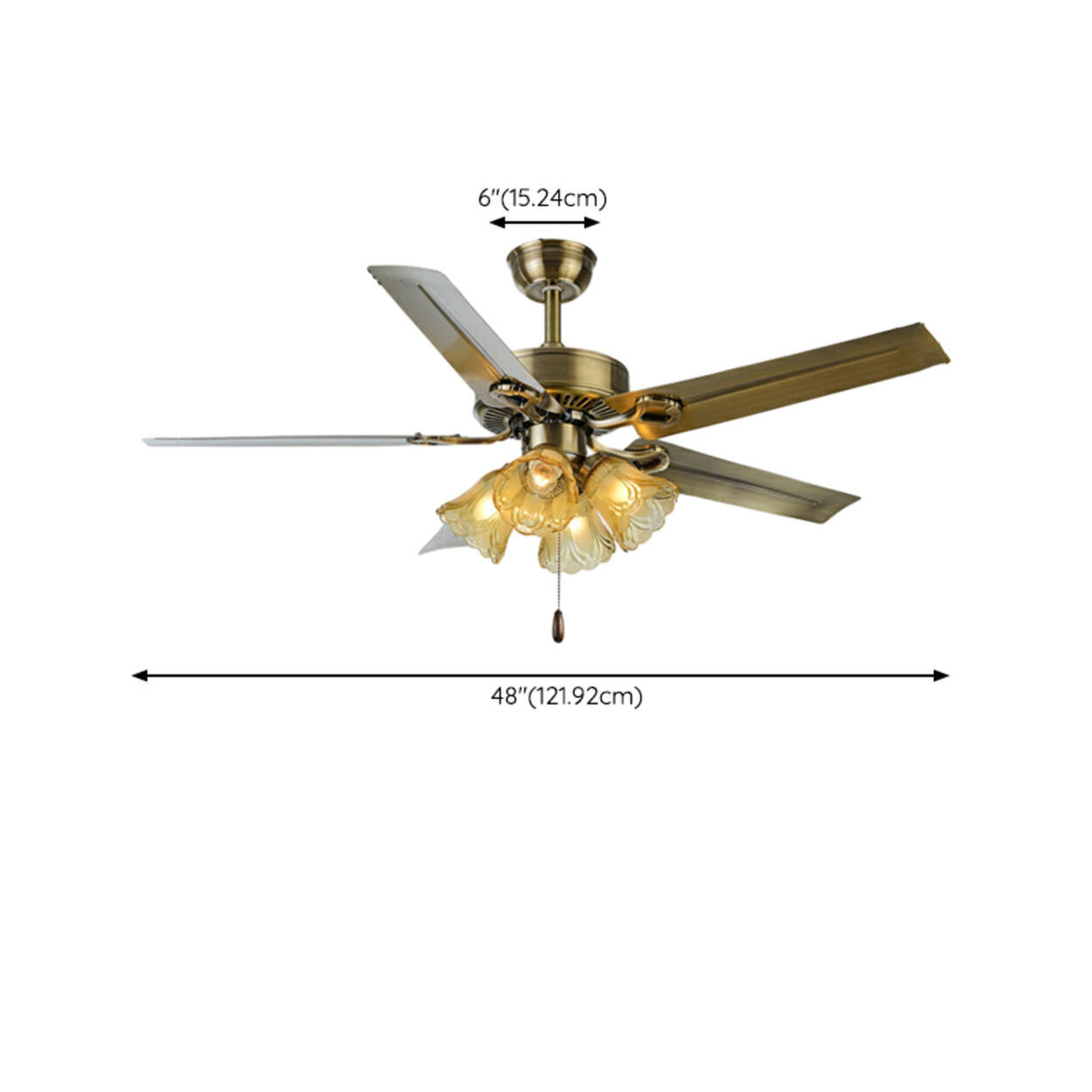 Retro Down Rod Glass Floral 5 Blade Ceiling Fan Light Image - 17