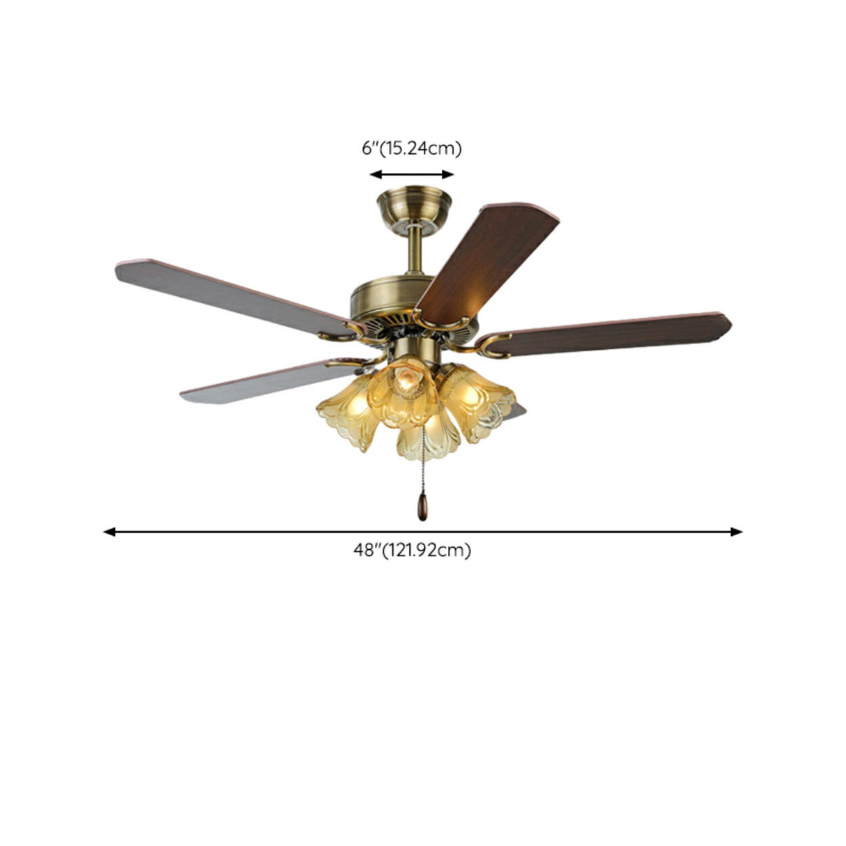 Retro Down Rod Glass Floral 5 Blade Ceiling Fan Light Image - 18