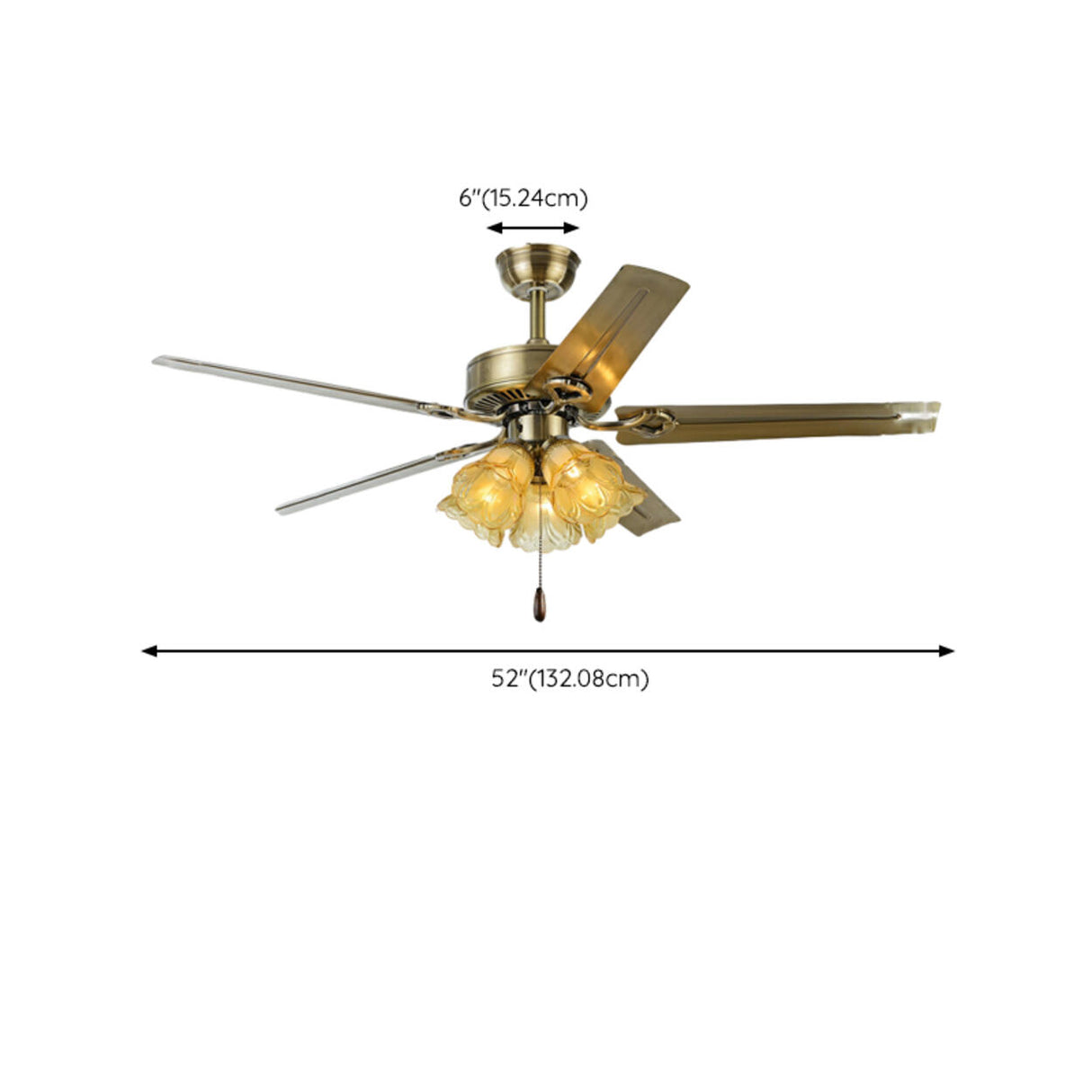 Retro Down Rod Glass Floral 5 Blade Ceiling Fan Light Image - 19