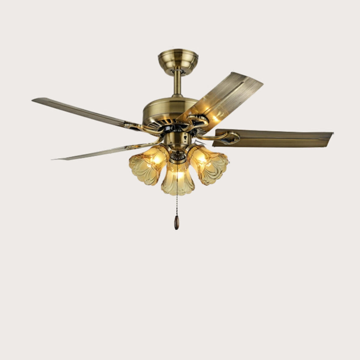 Retro Down Rod Glass Floral 5 Blade Ceiling Fan Light Image - 2