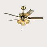 Retro Down Rod Glass Floral 5 Blade Ceiling Fan Light Image - 2