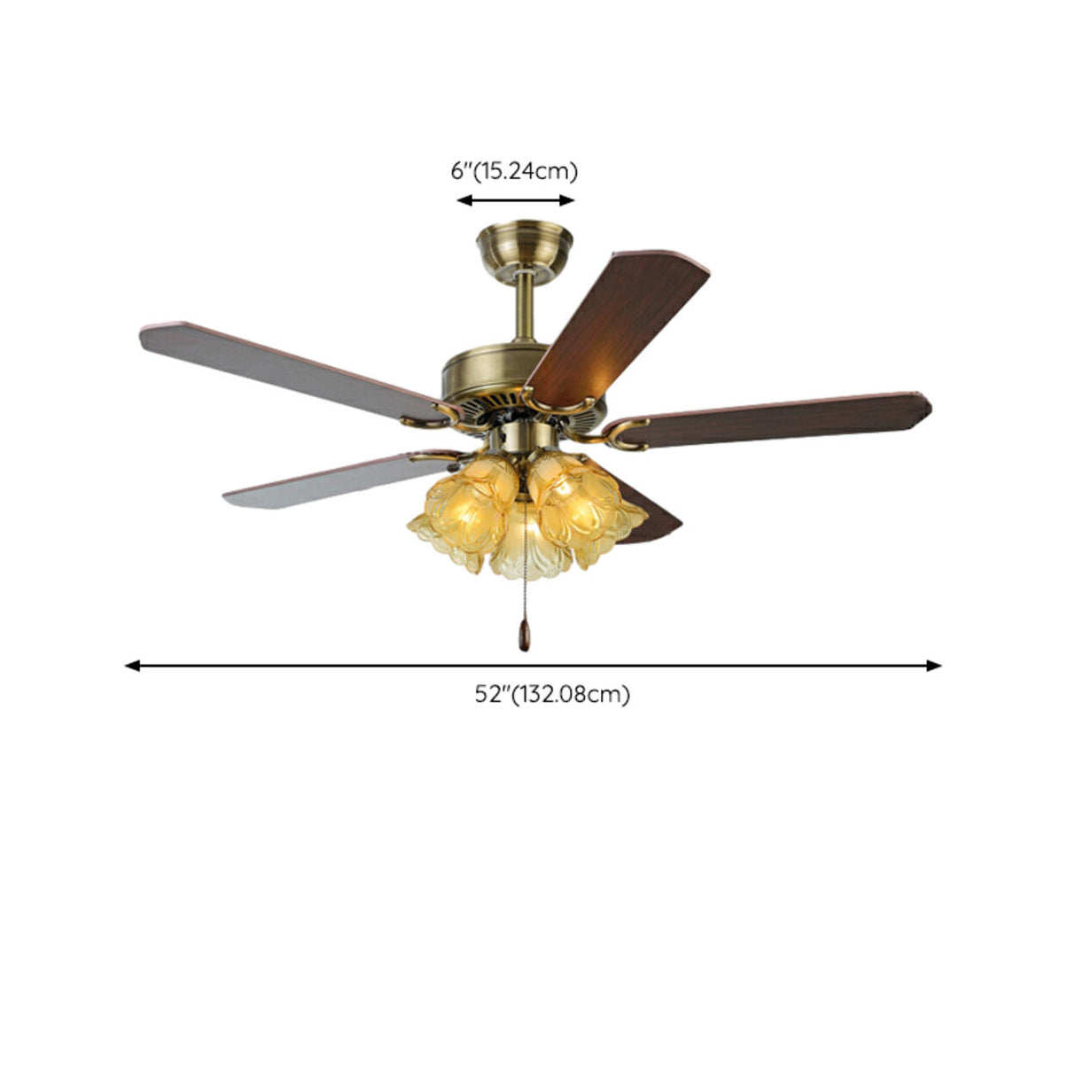 Retro Down Rod Glass Floral 5 Blade Ceiling Fan Light Image - 20