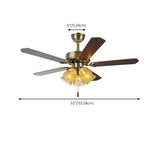 Retro Down Rod Glass Floral 5 Blade Ceiling Fan Light Image - 20