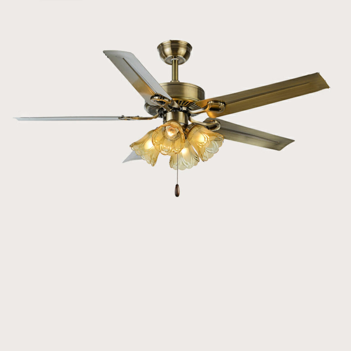 Retro Down Rod Glass Floral 5 Blade Ceiling Fan Light Image - 3