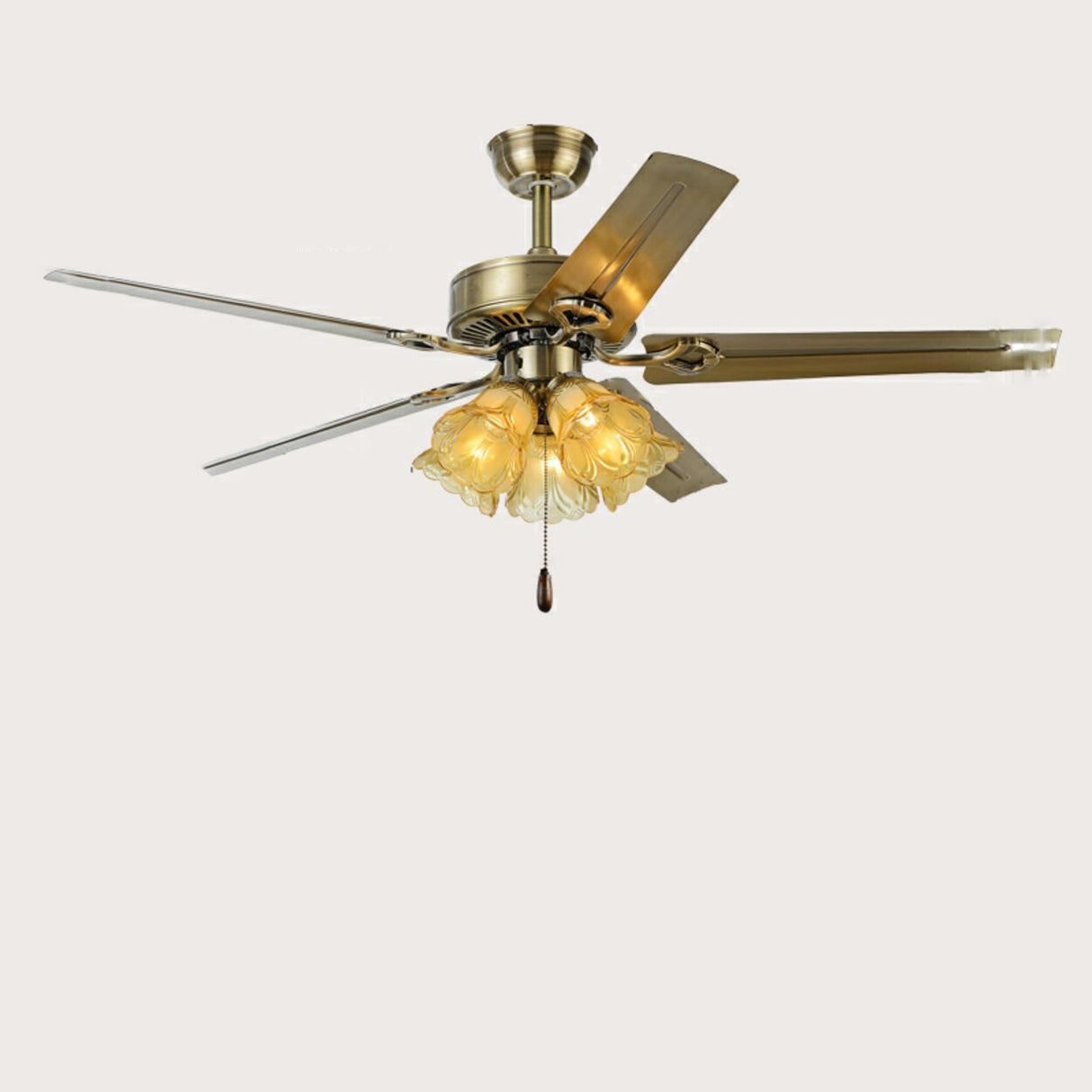 Retro Down Rod Glass Floral 5 Blade Ceiling Fan Light Image - 5