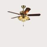 Retro Down Rod Glass Floral 5 Blade Ceiling Fan Light Image - 7