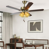 Retro Down Rod Glass Floral 5 Blade Ceiling Fan Light Image - 8