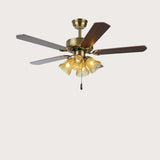 Retro Down Rod Glass Floral 5 Blade Ceiling Fan Light Image - 9