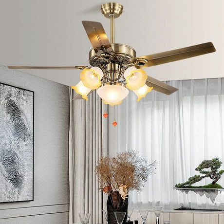 Retro Elegant Floral 5 Blade Standard Ceiling Fan Light Image - 1