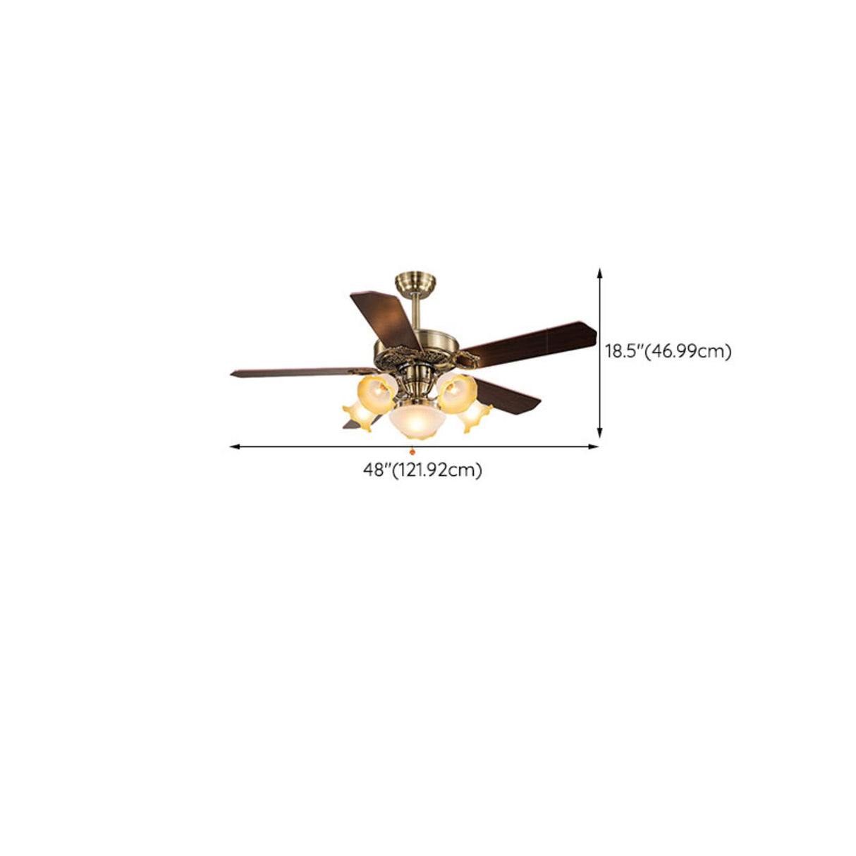 Retro Elegant Floral 5 Blade Standard Ceiling Fan Light 