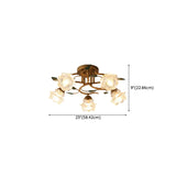 Retro Floral Brass Glass Semi-Flush Mount Ceiling Light #size