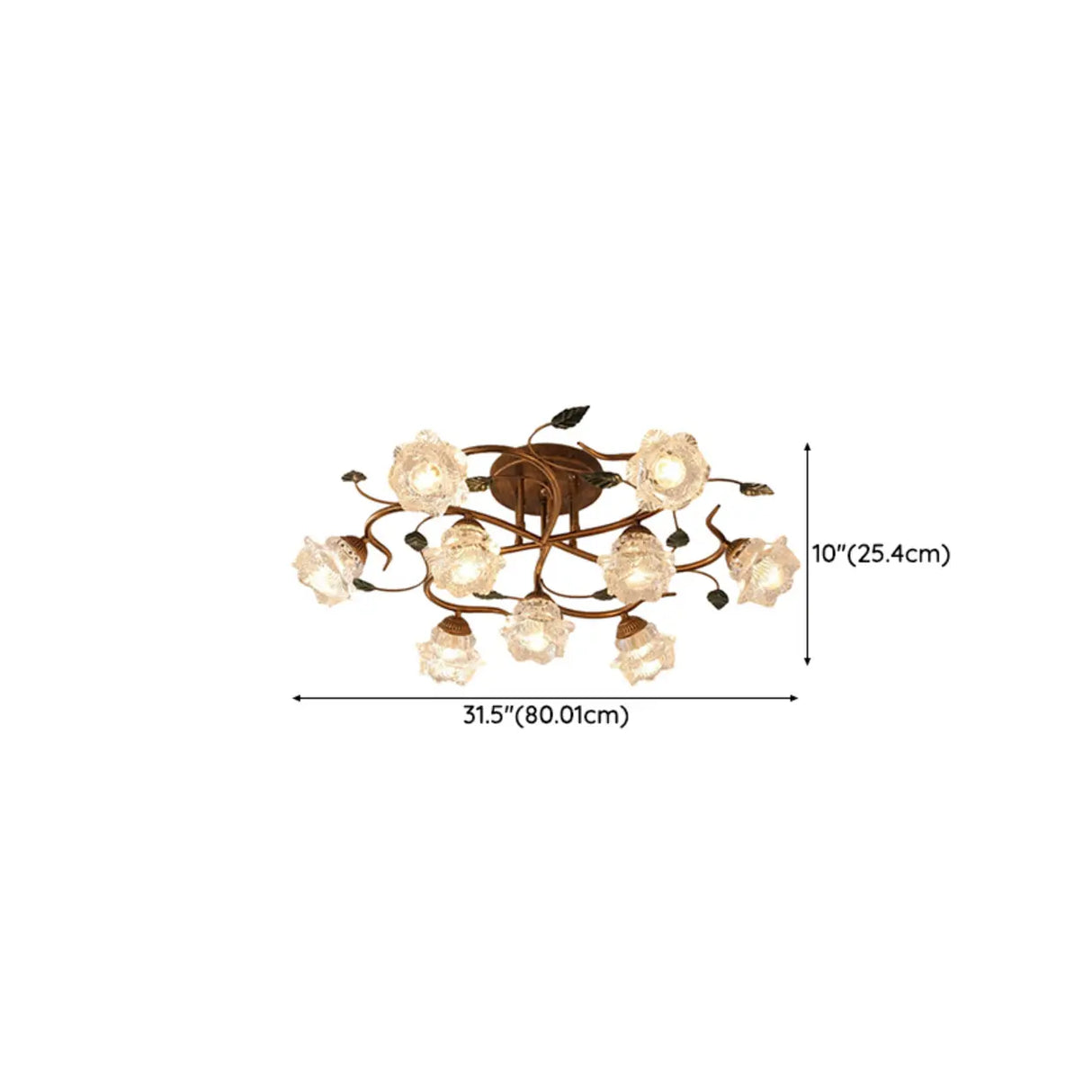 Retro Floral Brass Glass Semi-Flush Mount Ceiling Light Image - 16