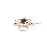 Retro Floral Brass Glass Semi-Flush Mount Ceiling Light Image - 16