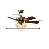 Retro Floral Shade 5 Wood Blade Brass Ceiling Fan Light #size