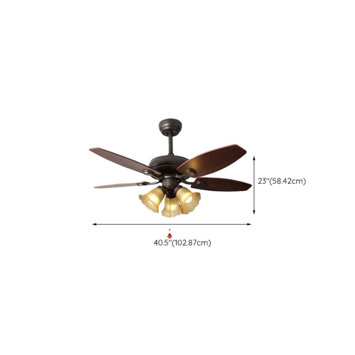 Retro Flower Glass Shade 5 Wood Blade Ceiling Fan Light 