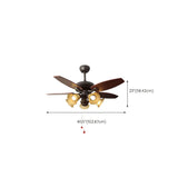 Retro Flower Glass Shade 5 Wood Blade Ceiling Fan Light Image - 11