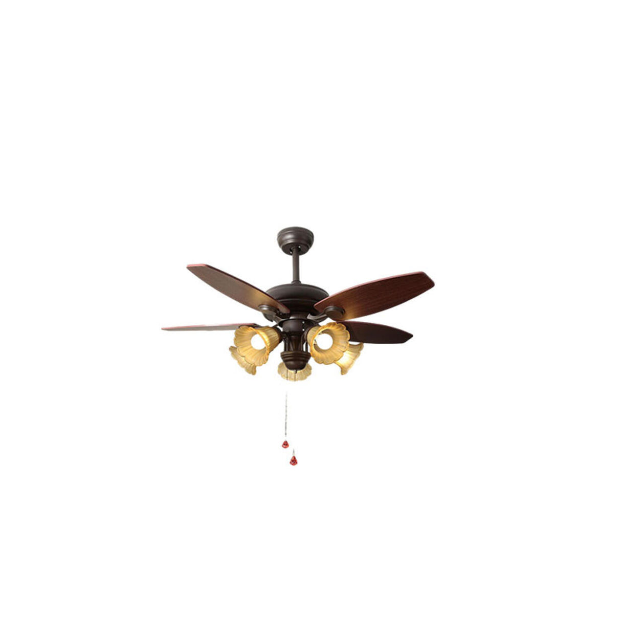 Retro Flower Glass Shade 5 Wood Blade Ceiling Fan Light Image - 6