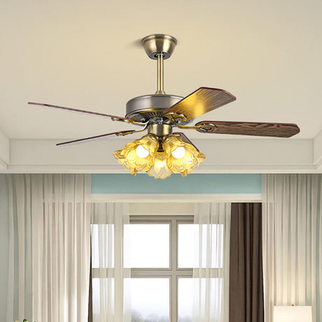 Retro Flower Remote Control Ceiling Fan with Light Image - 1