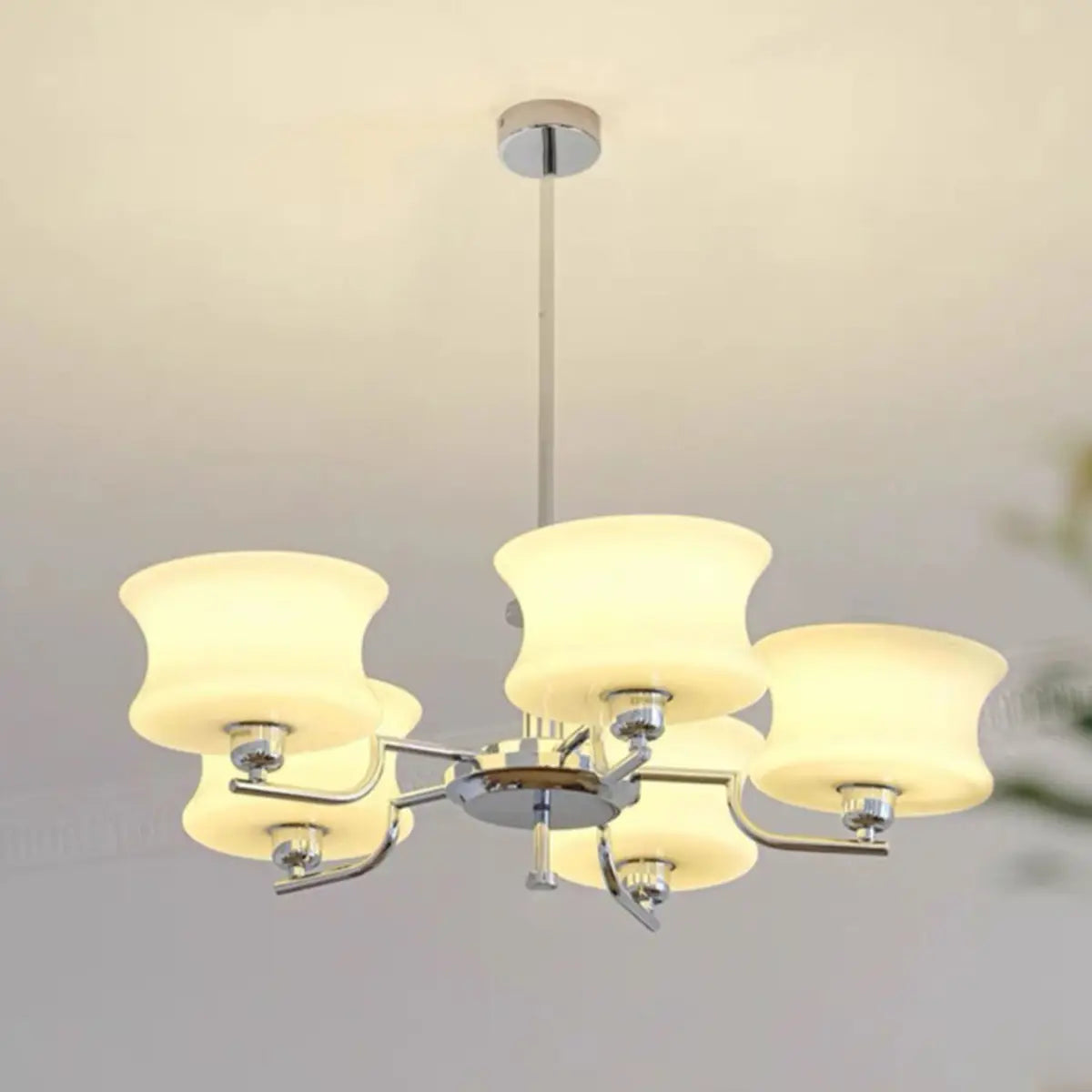 Retro French Style Geometric Metal White 3 Bulbs Chandelier Image - 4