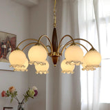 Retro Gold Glass Ball  Brass and Wood Chandelier Image - 1