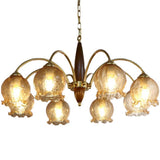 Retro Gold Glass Ball  Brass and Wood Chandelier Image - 10