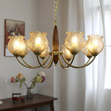 Retro Gold Glass Ball  Brass and Wood Chandelier Image - 21