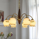 Retro Gold Glass Ball  Brass and Wood Chandelier Image - 3