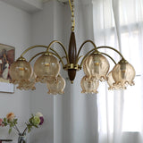 Retro Gold Glass Ball  Brass and Wood Chandelier Image - 7