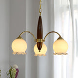 Retro Gold Glass Ball  Brass and Wood Chandelier Image - 9