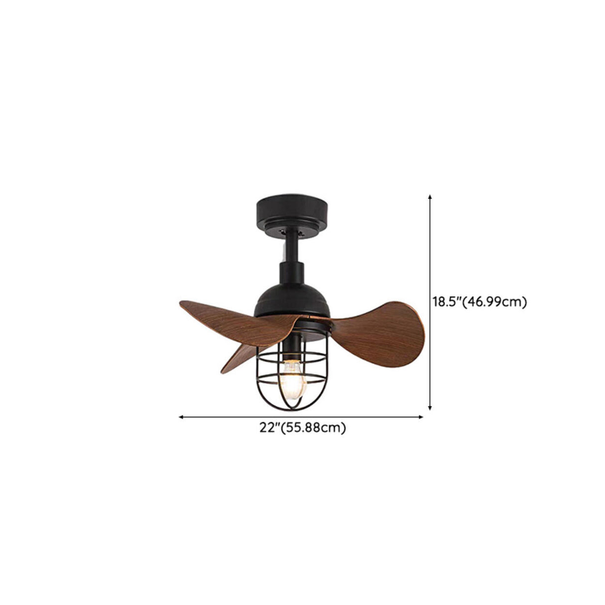 Retro Industrial 3-Blade Cage Ceiling Fan with Light 