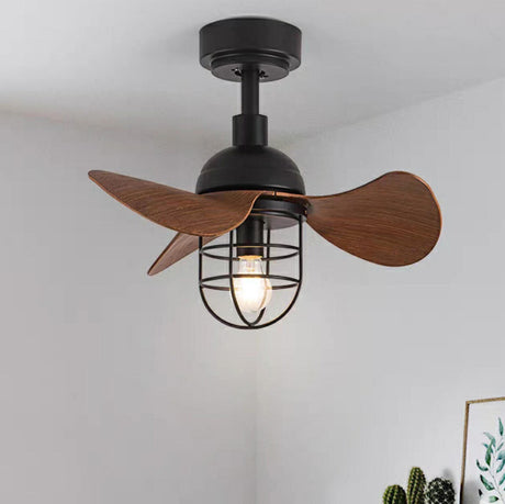 Retro Industrial 3-Blade Cage Ceiling Fan with Light Image - 2