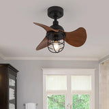 Retro Industrial 3-Blade Cage Ceiling Fan with Light Image - 3