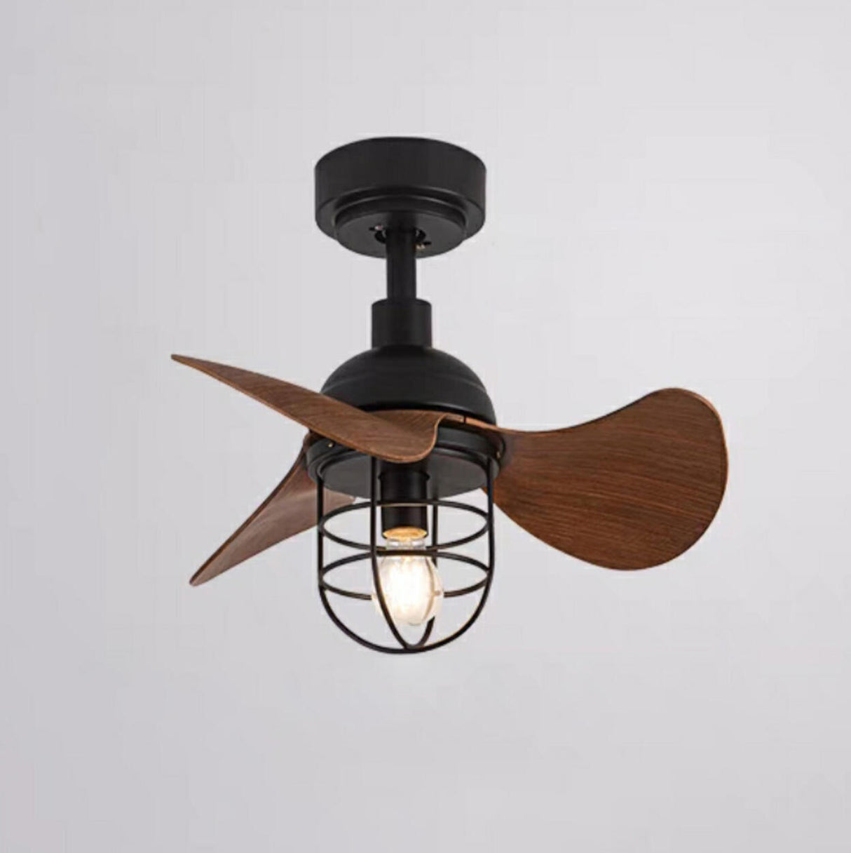 Retro Industrial 3-Blade Cage Ceiling Fan with Light Image - 6