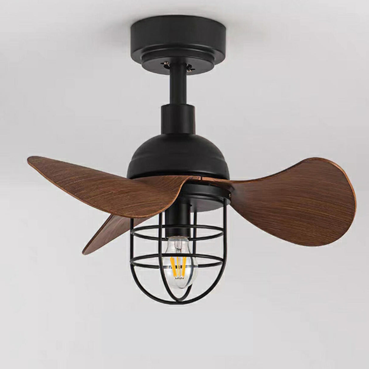 Retro Industrial 3-Blade Cage Ceiling Fan with Light Image - 7