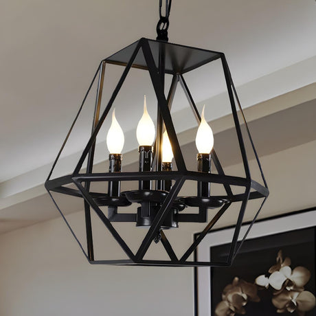 Retro Industrial Adjustable Chain Black Cage Chandelier Image - 2