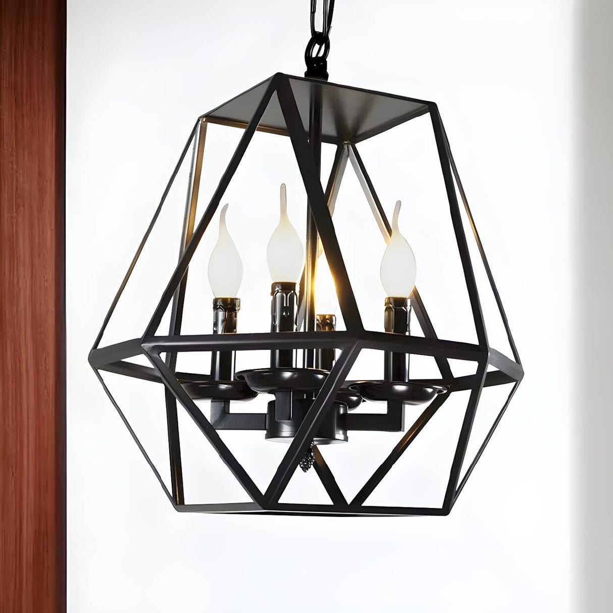 Retro Industrial Adjustable Chain Black Cage Chandelier Image - 4